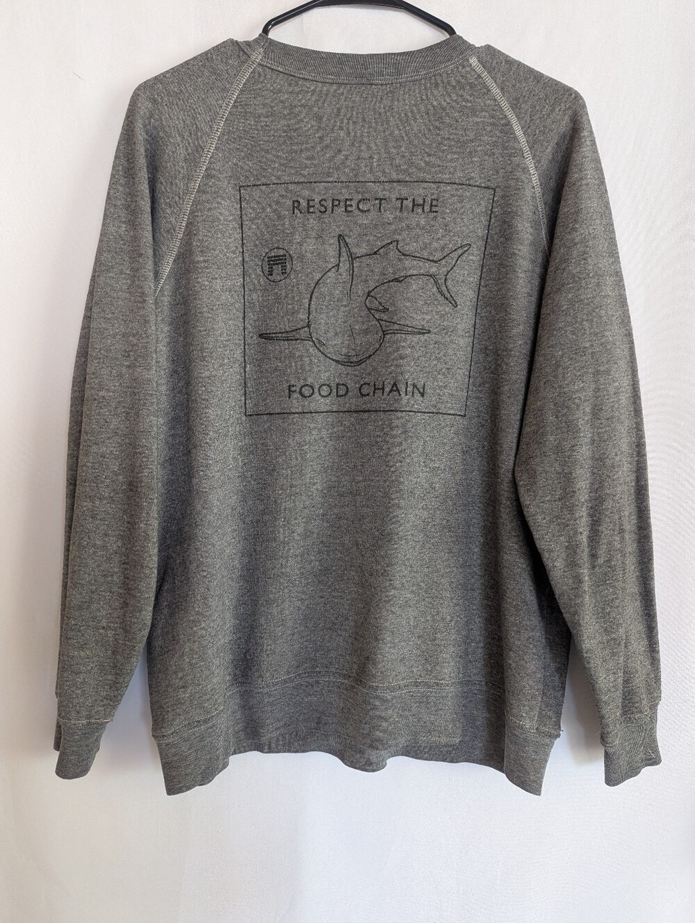 Matuse Women's Large Grey Crewneck Sweatshirt Shark Graphic Top Pullover Surf